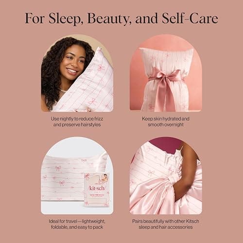 Kitsch Satin Pillowcase, Softer Than Silk Pillow Cases Queen, Cooling Pillow Covers, Satin Pillowcase w/Zipper for Hair, Skin & Quality Sleep, Wrinkle-Free & Smooth, Queen Size 19"x26" Striped Bows thumbnail 7