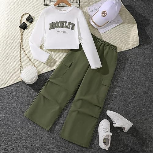 SoLu DAY8 Tracksuit Set Kids Girls Long Sleeve Pullover Sweatshirt and Cargo Pants Outfits Sets for Girls Fashion Winter Spring Comfy School Casual Athletic Sport Streetwear Age 7-12 Years thumbnail 2