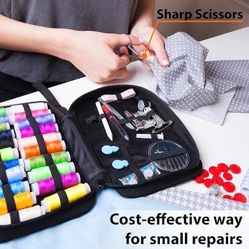 Vellostar Sewing Kit for Adults - A Portable Needle and Thread Kit with Essential Sewing Supplies and Accessories for Small Clothing Repairs, a Basic Travel Mending Set for Beginners and Pros - Medium (24 Threads) - Black thumbnail 6