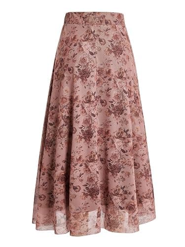 Verdusa Women's Y2k Gothic Flowy Skirts Boho Floral Print Mesh Going Out Outfits Long Maxi Skirt thumbnail 2