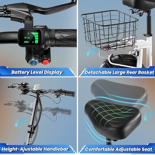 Caroma Peak 1200W/800W Electric Scooter with Seat, 30 Miles Max Range, Electric Scooter Adults, Up to 20MPH Foldable Escooter with Kid Seat,Key Start Adjustable E-Scooter thumbnail 7