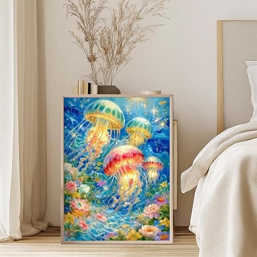 GEEHEIY Jellyfish Diamond Art Kits for Adults, 5D Diamond Painting Kits for Beginner, DIY Full Drill Round Gem Art for Home Wall Decor 12 x16 Inch thumbnail 5
