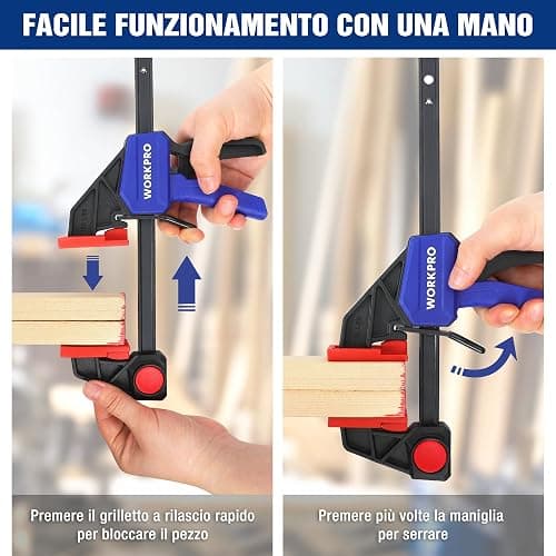 WORKPRO Morsetti da Falegname 2 Pezzi, Set di Morsetti per Legno | a sgancio rapido da 150 mm per Serraggio e Allungamento, Morsetti a Barra 68 kg, Fissaggio del Legno con una Sola Mano thumbnail 5
