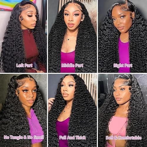 Nervoss 24Inch 13X6 Lace Front Wigs Human Hair 200% Density Deep Wave HD Transparent Lace Front Wigs Human Hair Pre Plucked Glueless Wigs Deep Curly Human Hair for Women With Baby Hair thumbnail 6
