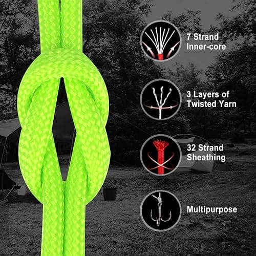 WEREWOLVES Paracord Rope, 7 Strand Type III Parachute Cord 4mm 100ft / 200ft for Crafting, DIY Projects, Survival Bracelets (Neon Green, 100 ft) thumbnail 2
