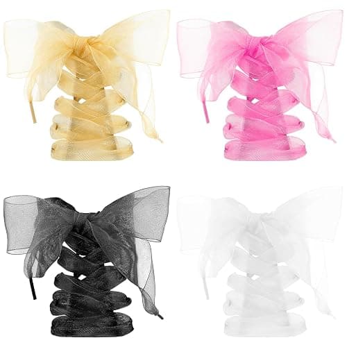 YBEATY 4 Pairs Fashion Shoelaces Casual Ribbon Flat Snow Yarn Shoelace Soft Silk Stain Organza Shoestrings for Ladies Women - Image 1