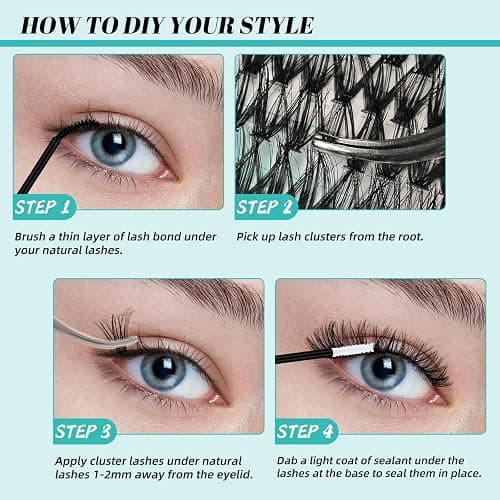Lash Clusters Kit 320Pcs,DIY Individual Lashes Extension Kit,Lash Bond And Seal,Lash Remover For Eyelashes Extensions,Lash Applicator Tool For False Eyelash Cluster Kit At Home(3040D,D-Mix9-16mm Kit) thumbnail 5