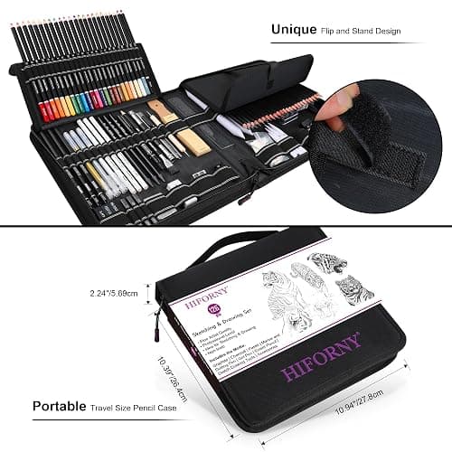 HIFORNY 126 PCS Drawing Kit Sketching Pencil Set,Sketch Pencils Art Supplies with 3-Color Sketchbook,Graphite,Charcoal,Blending Tools,Drawing Pencils for Adults Artists in Zipper Case thumbnail 3