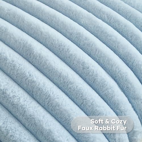 FUTEI Light Blue Striped Decorative Throw Pillow Covers 18x18 Inch Set of 2,Square Winter Decorations Couch Pillow Case,Soft Cozy Faux Rabbit Fur & Velvet Back,Modern Home Decor for Bed thumbnail 2