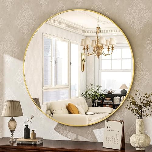 HARRITPURE 20" Round Bathroom Mirror, Gold Circle Wall Mirror | Brushed Aluminum Alloy Frame Modern Decoration for Bathroom, Living Room, Vanity, Bedroom, Entryway - Image 1