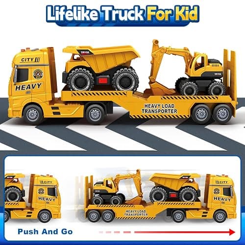 SpringFlower 3 4 5 6 Toddler Boy Toys, 25" Construction Carrier Toy with Excavator and Dump Truck,3 in 1 Truck, Christmas Birthday Gifts for Kids 3 4 5 6 Years Old thumbnail 6