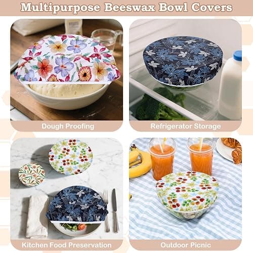 Revahope 5-Size Reusable Beeswax Bowl Covers for Bread Proofing, Cotton Cloth Flexible Beeswax Wraps for Food Storage(Tomatoes) thumbnail 5