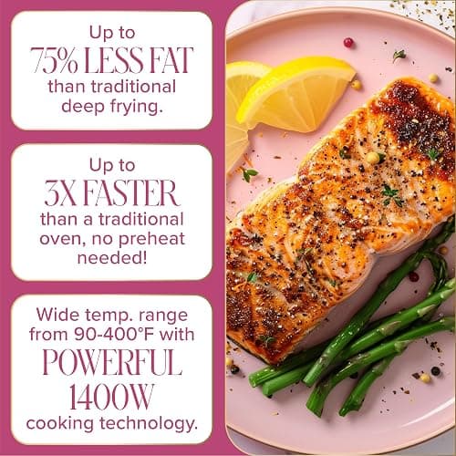 Paris Hilton Air Fryer, Large 6-Quart Capacity, Nonstick Made without PFAS, Touchscreen Display, 8-in-1 (Air Fry, Roast, Broil, Bake, Reheat, Keep Warm, Pizza, Dehydrate), Dishwasher Safe, Pink thumbnail 6