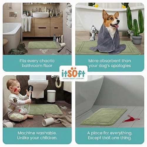 ITSOFT Memory Foam Bath Mat 59X23, Non Slip, Machine Washable, Quick Dry & Absorbent Rugs, Bath Mats for Bathroom Floor, Tub & Shower, Bathroom Rug, Sage Green thumbnail 6