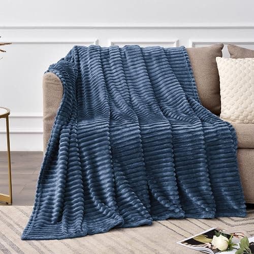 BEDELITE Fleece Throw Blanket for Couch – 3D Ribbed Jacquard Soft and Warm Decorative Fuzzy Blanket – Cozy, Fluffy, Plush Lightweight Navy Blue Throw Blankets for Bed, Sofa, 50x60 inches - Navy - Throw(50"x60") thumbnail 3