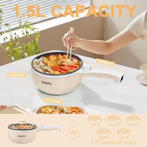 Dezin Hot Pot Electric Upgraded, Non-Stick Sauté Pan, Rapid Noodles Electric Pot, 1.5L Mini Portable Hot Pot for Steak, Egg, Fried Rice, Ramen, Oatmeal, Soup with Power Adjustment thumbnail 3