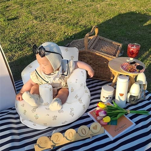 EKEPE Inflatable Baby Seat for Babies 3 Months & Up, Baby Floor Seats for Sitting Up, Baby Seats for Infants, Blow Up Baby Chair with Built in Air Pump - Bear thumbnail 2