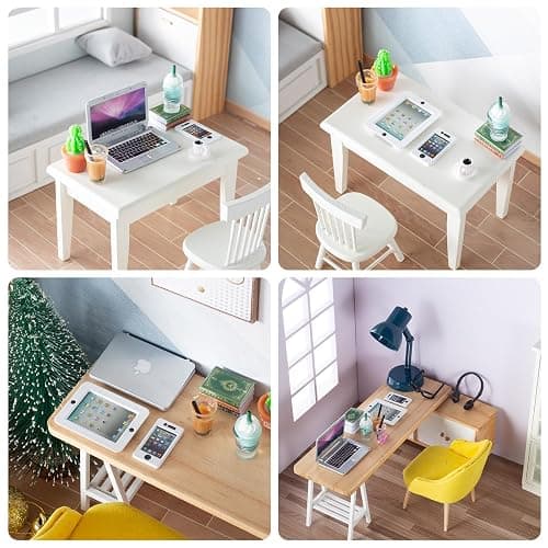 12Pcs Dollhouse Miniature Laptop Computer Tablet Phone Lamp Book Glasses Coffee Headset Simulation Accessories 1/12 1/6 Toy Pad Play Set Fits Barbie Doll Girl Mini Drink Party Office (Bule) thumbnail 7