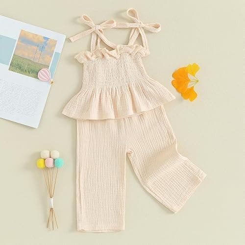 VISGOGO Infant Baby Toddler Girls Clothes Solid Color Sleeveless Camisole Linen Pants Set Baby Summer Outfits thumbnail 6