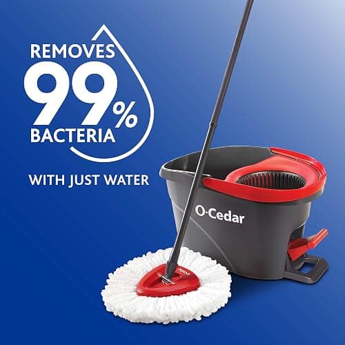 O-Cedar EasyWring Microfiber Spin Mop & Bucket Floor Cleaning System + 2 Extra Refills, Red/Gray thumbnail 3