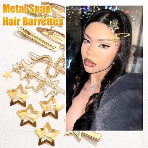 SAWINDA 15Pcs Gold Snake Star Hair Clips Y2k Snap Hair Barrettes for Women Water Drop Non Slip Hair Pins Christmas Metal Heart Clips for Hair Cute Cool Y2k 2000s Accessories for Girls thumbnail 6