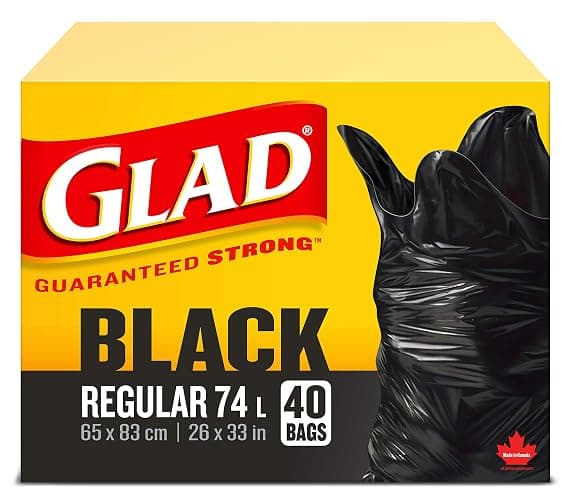 Glad Black Garbage Bags - Regular 74 Litres - 40 Trash Bags Made in Canada of Global Components - Image 1