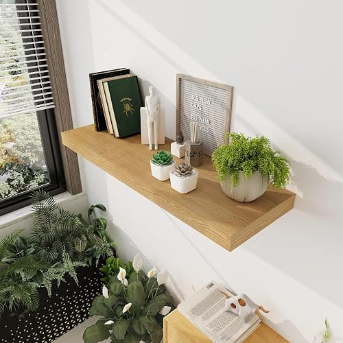 Floating Shelves 36 Inch Long, 12 Inch Deep Floating Shelves for Wall, 36 x 12 Shelves for Wall Storage & Display, 2" Thick Floating Shelf for Bathroom, Living Room, Bedroom, Oak Color, Set of 1 thumbnail 7