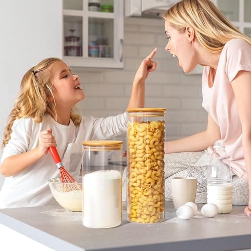 Vtopmart 70oz Glass Food Storage Jars, 3 Pack Large Kitchen Containers with Airtight Bamboo Lids for Pasta, Nuts, Flour, Canisters Set for Cereal, Pantry Organization, BPA Free thumbnail 7