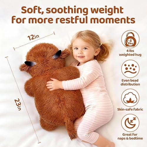Mewaii 4 Lbs Weighted Stuffed Animals - Heavy Belly & Limbs, 23" Highland Cow Plush for a Realistic Hug, Super Soft Fluffy Plush Toy for Kids and Adults thumbnail 2