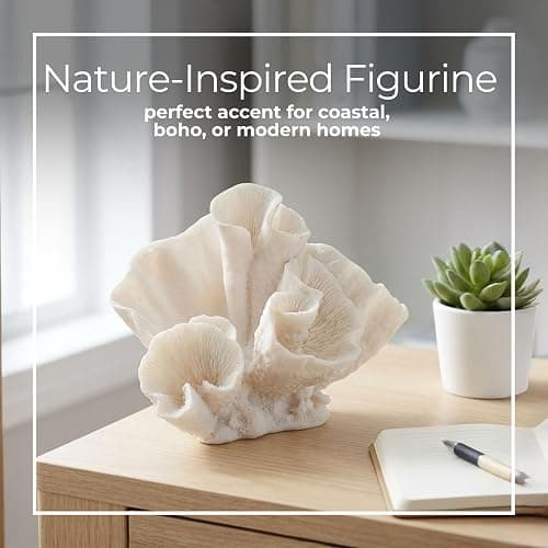 Decorative Coral Inspired Sculpture for Home, Bathroom, Room and Living Room Decor - Resin Ornaments for Shelf & Office Display - Coastal Figurine for Coffee Table Decor - 6", Ivory & Tan thumbnail 4