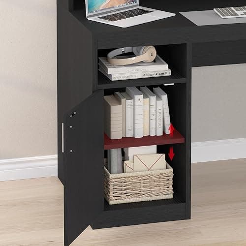 YOMILUVE Computer Desk with 3 Drawer & Storage Shelves, Home Office Desk with File Drawer & Cabinet, Writing Study Table with Long Monitor Stand & Printer Shelf, Executive Desk, Black thumbnail 6