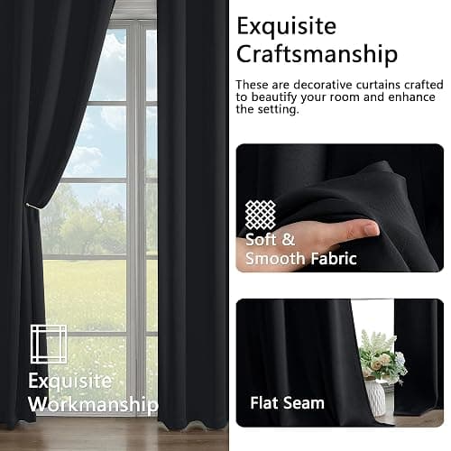 Simplebrand Halloween Black Blackout Curtains for Bedroom 63 Inch Length 2 Panels Set, Grommet Solid Thermal Insulated Black Out Curtains, Room Darkening Energy Saving Window Drapes, W40 x L63 thumbnail 5