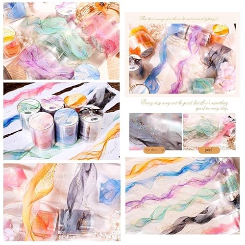 MisKepaa 6 Rolls Transparent PET Tape Set,Self-Adhesive Colourful Washi Tape for Scrapbook Supplies Notebook Photo Album Junk Journal Diary Journaling(Flowing Gold) thumbnail 6