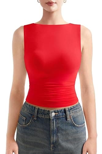 SUUKSESS Women Double Lined Going Out Basic Tank Tops Ruched Summer T Shirts - Image 1