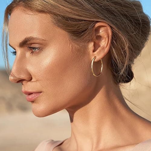 Gacimy Gold Hoop Earrings for Women 14K Real Gold Plated Hoops with 925 Sterling Silver Post thumbnail 4