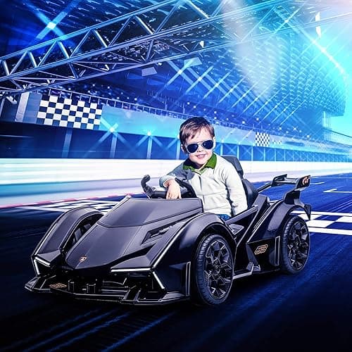 Aosom 12V Electric Ride-on Car, Licensed Lamborghini V12 Vision Gran Turismo Battery-Powered Ride-on Toy with Remote Control, Music, LED Lights, for 3-6 Year Old Boys and Girls, Black - Black thumbnail 2