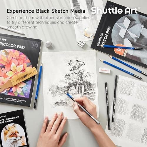 Shuttle Art 116 PCS Drawing Kit, Professional Drawing Supplies with Sketch, Charcoal, Colored, Graphite, Pastel Pencils & Sticks, Complete Drawing Tools and Paper Pads in Zipper Case for Artists&Kids thumbnail 6