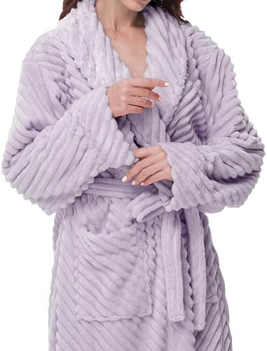 Yurhap Premium Robes for Women - Super Soft Cozy Fleece Womens Robe Plush Long Bathrobe thumbnail 4