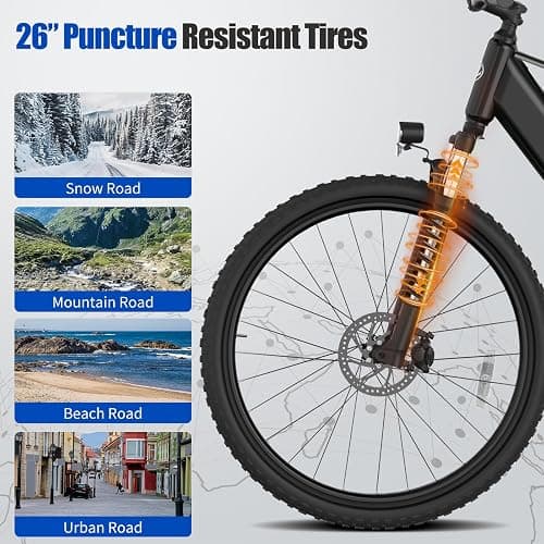 ZDZA Electric Bike, 1000W Peak Motor, 26” Ebike for Adults, 40 Miles Range & 22 Mph Step-Over E Bike, Electric Bicycle for Commute, 7 Speed & Colorful LCD Display, UL2849 Certified thumbnail 4