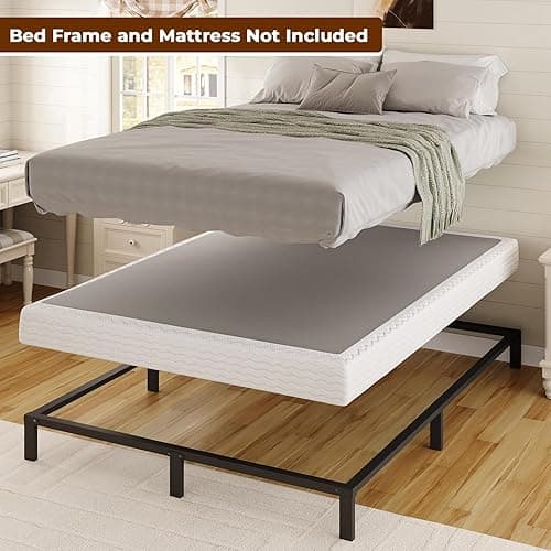 GRUSIGN Queen Box Spring 7 inch Bed Base Matel Mattress Foundation with Cotton Washable Cover Quiet Easy Assembly Sturdy Support for All Bed Types (Black, Queen) thumbnail 5