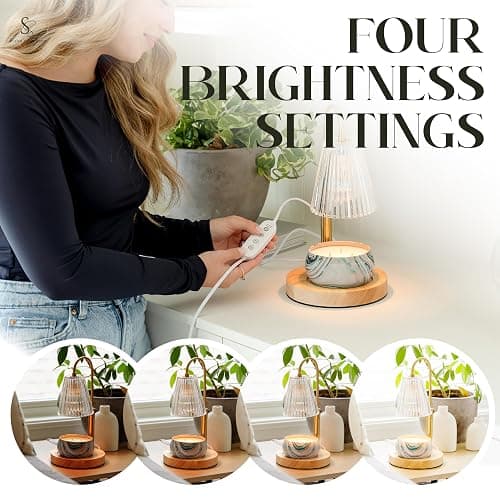 STERN & SPLENDID Adjustable Wood Candle Warmer Lamp for Jar Candles – Large Round Base, Dimmable Electric Candle Melter with Timer, Flameless Candle Heating Lamp with 4 Halogen Light Bulbs thumbnail 5