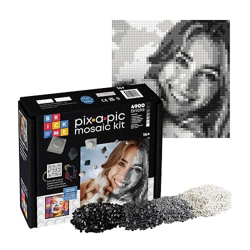 BRICK ME Pix-a-Pic Mosaic Kit, 4900 Bricks (15.1″ × 15.1″) | DIY Pixel Photo Mosaic with Shades of Gray, Black & White | Includes 4 Baseplates, Connector & Brick Separator thumbnail 3