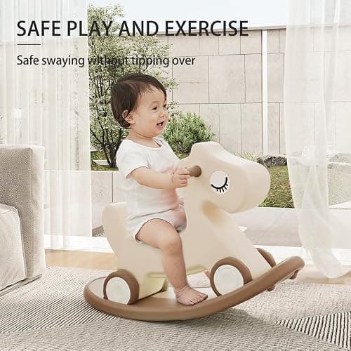 4 in 1 Kids Rocking Horse Ride On Toys for Toddlers, Baby Push Bike Rocking Chair with Balance Board, Gift for Kids (TAN) thumbnail 4
