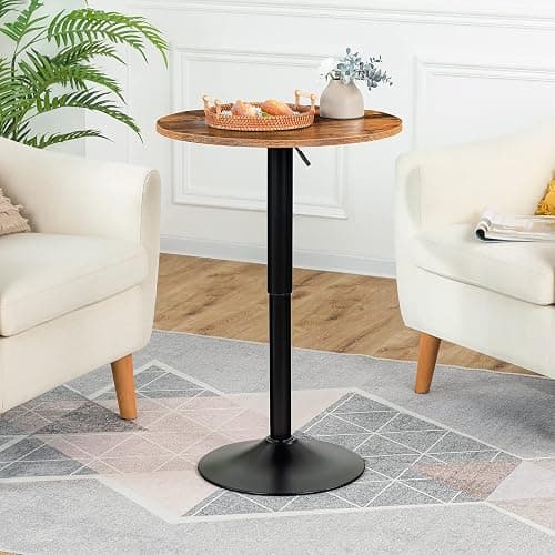 HOOBRO Bar Table, Height-Adjustable Round Pub Table 27-35.4 Inches with Sturdy Base, Modern Style, Easy to Assemble, Suitable for Small Space, Rustic and Black BF58BT01G1 thumbnail 2