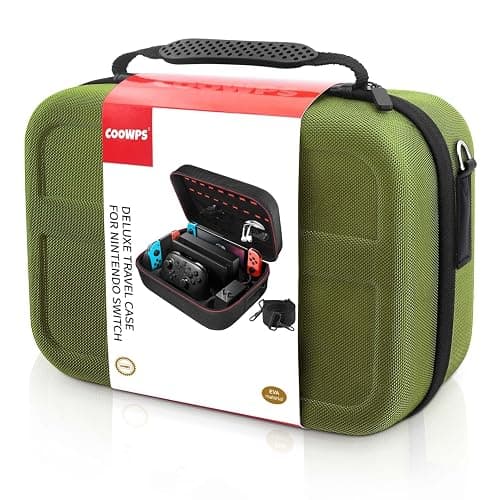 COOWPS Switch Case for Nintendo Switch and Switch OLED Model, Portable Full Protection Carrying Travel Bag with 18 Game Cards Storage for Switch Console Pro Controller Accessories Green thumbnail 8