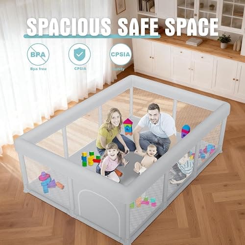 Hiaksedt Baby Playpen 74x50 Inch, Play Pens for Babies and Toddlers Baby Fence Play Yards for Indoor & Outdoor with Breathable Mesh Anti-Fall Playpen (74"x50") thumbnail 7