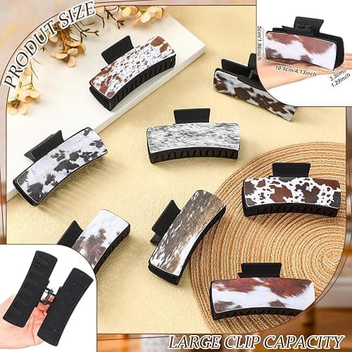 FineCheer Christmas Western Hair Claw Clips Western Gifts Bulk for Women Leather Highland Cow Print Hair Clips Accessories Christmas Party Gifts Stocking Stuffers(Retro) thumbnail 2
