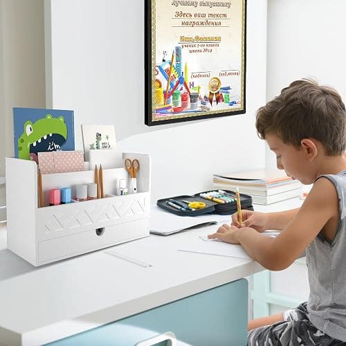 Wisuce Bamboo Mail Organizer Countertop Desktop with Drawer - Desk File Organizer for Office Supplies All-in-One Desk File Drawer with Pencil Holder for Paper Letter Envelope Bill thumbnail 6