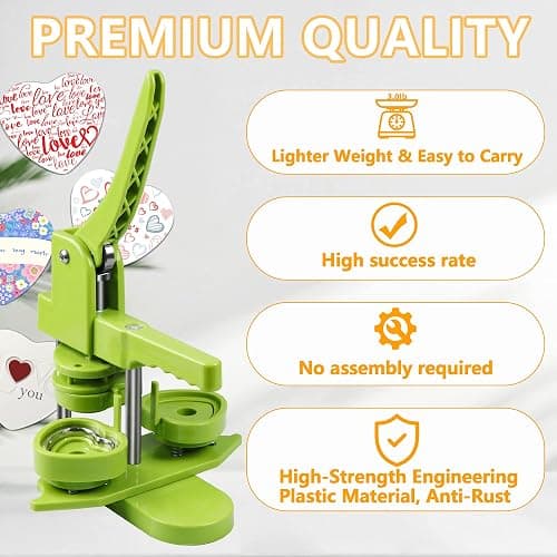MK.Bear Heart Button Maker Machine DIY Gift, Installation-Free Button Maker Press Machine, Pin Button Making Machine with Free 100 Sets Heart Button Making Supplies & Circle Cutter & Magic Book(Green) thumbnail 3