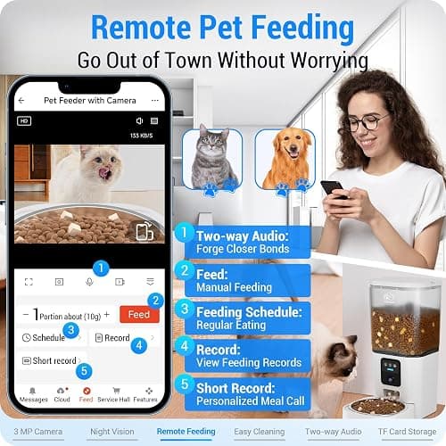 Frienhund Automatic Cat Feeder with 2K Camera: 5G WiFi Automatic Dog Feeder with Night Vision,Cat Food Dispenser with 7L Large Food Storage Container for Multiple Pet,Detachable for Easy Clean -29 Cup thumbnail 4